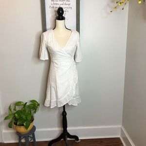 JAPNA • SIZE: S • CUTE WHITE WRAP MINI DRESS WITH EYELET DETAILS